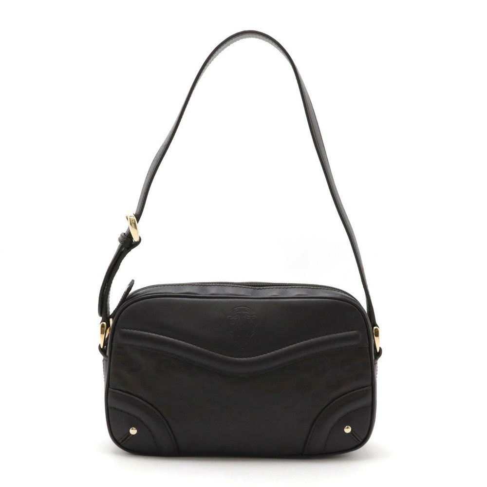 Gucci Crest Horsebit Shoulder Bag Hobo Leather Dark Brown